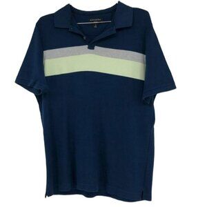 Banana Republic Dress Polo  navy with yellow grey stripe men’s Large